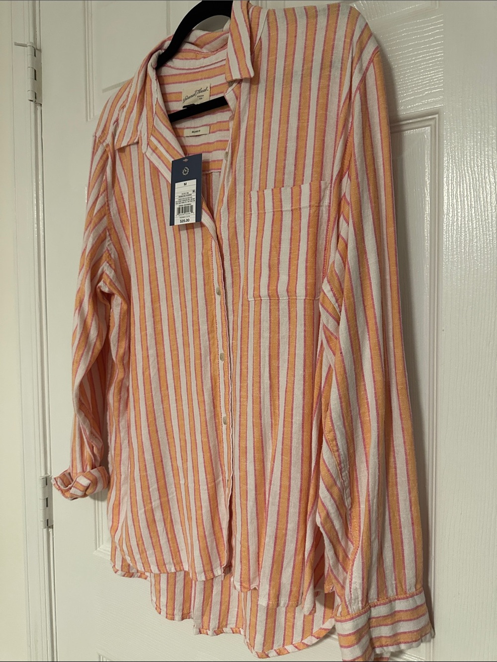 Universal Thread Linen Blend Button Down  White/Orange, Size M/Medium, NWT